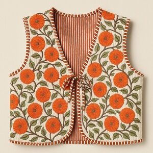 Handmade quilted orange flower tie vest size medium